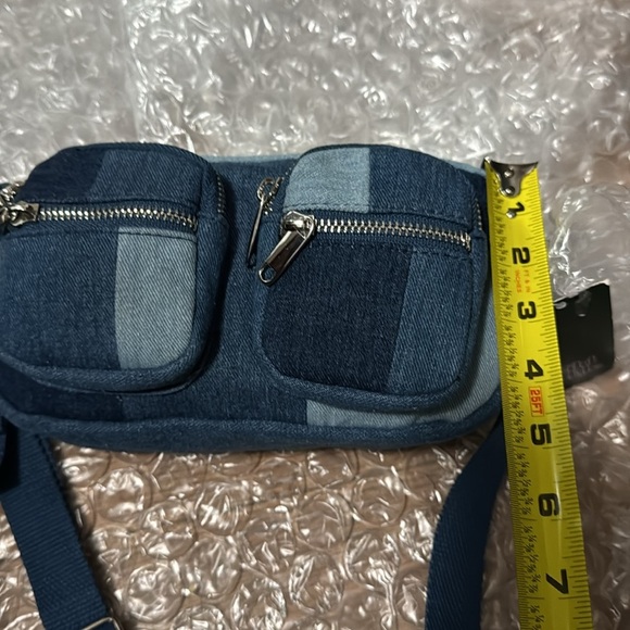 NWT light/dark denim patch Wild Fable crossbody purse using recycled materials. - Picture 6 of 8